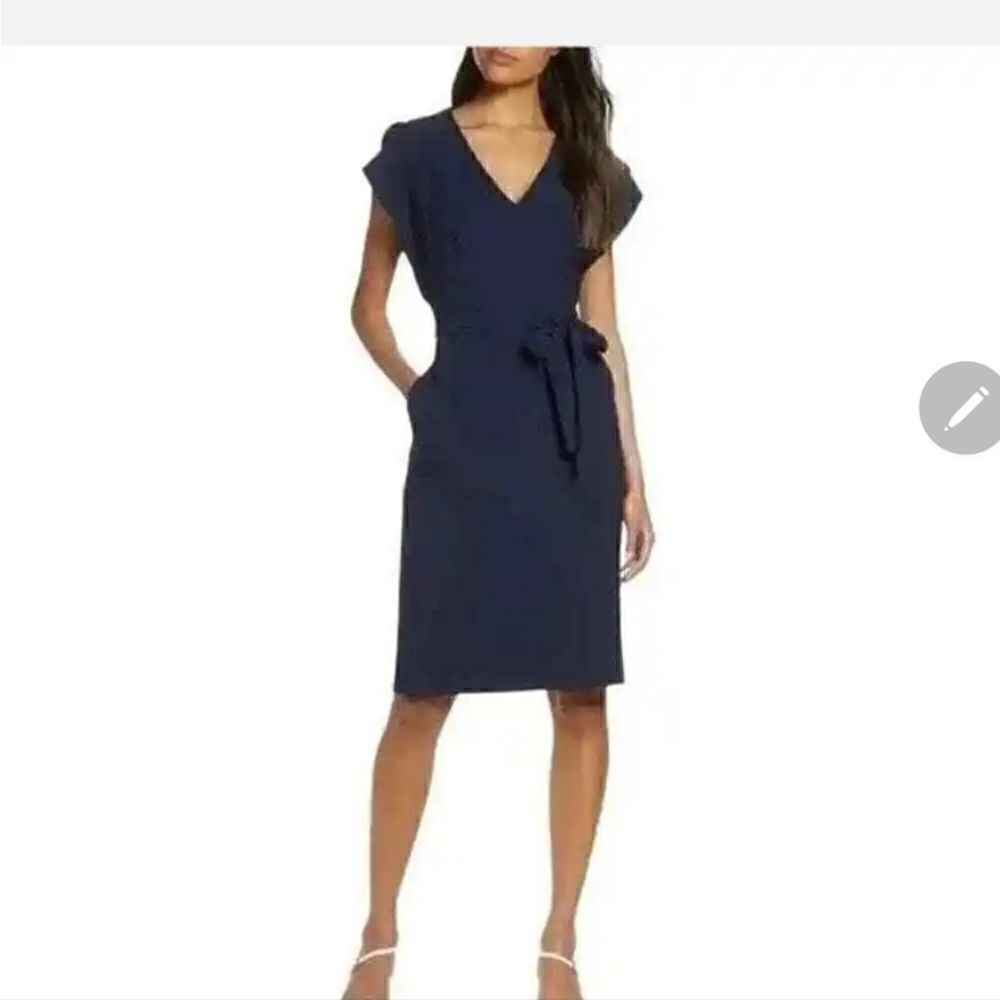 NWT ELIZA J RUFFLE SLEEVE SHEATH DRESS NAVY SIZE 10 - Picture 3 of 5